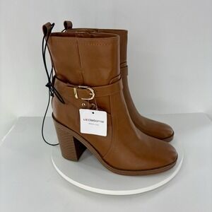 Liz Claiborne Size‎ 9.5 M  Olinda Cognac Faux Leather Block Heel Ankle Boots